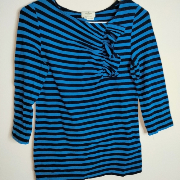 Kate Spade (Size XS) Navy Blue & Blue "Live Colorfully" Striped Half Sleeve Top - Picture 5 of 5